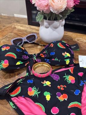 Kate Spade Fruits Bandeau Bikini Top Set Womens M+ S bottom NWT